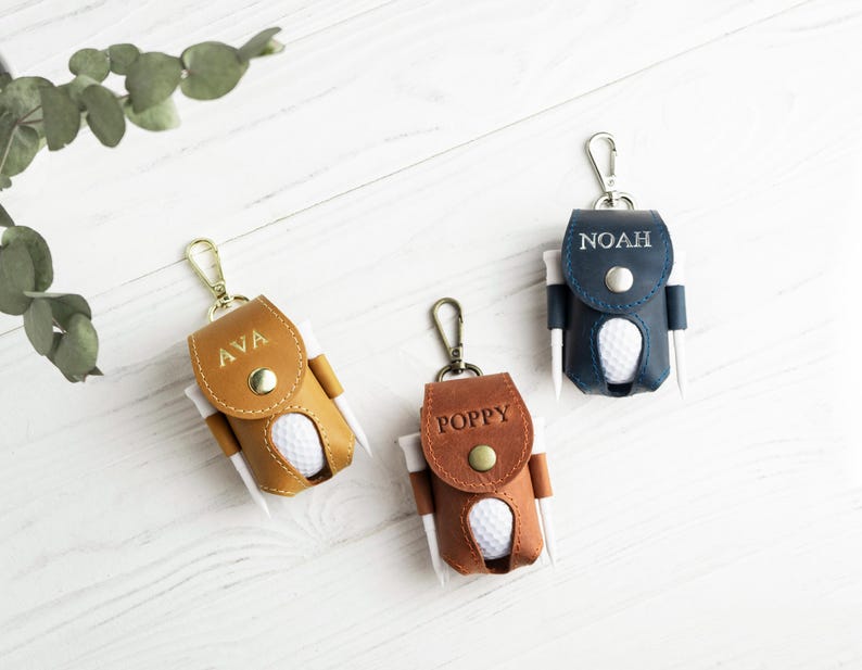 Personalized Leather Golf Ball Bag, Golf Tee Holder image 13