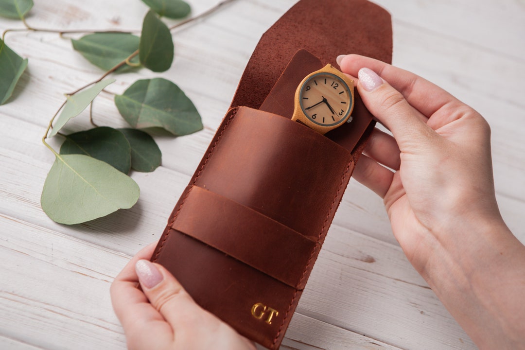 Custom Travel Watch Holder, Watch Roll, Leather Single Watch Pouch