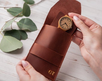 Custom Travel Watch Holder, Watch Roll, Leather Single Watch Pouch, Personalized Gift, Leather Watch Case, Leather Watch Pouch