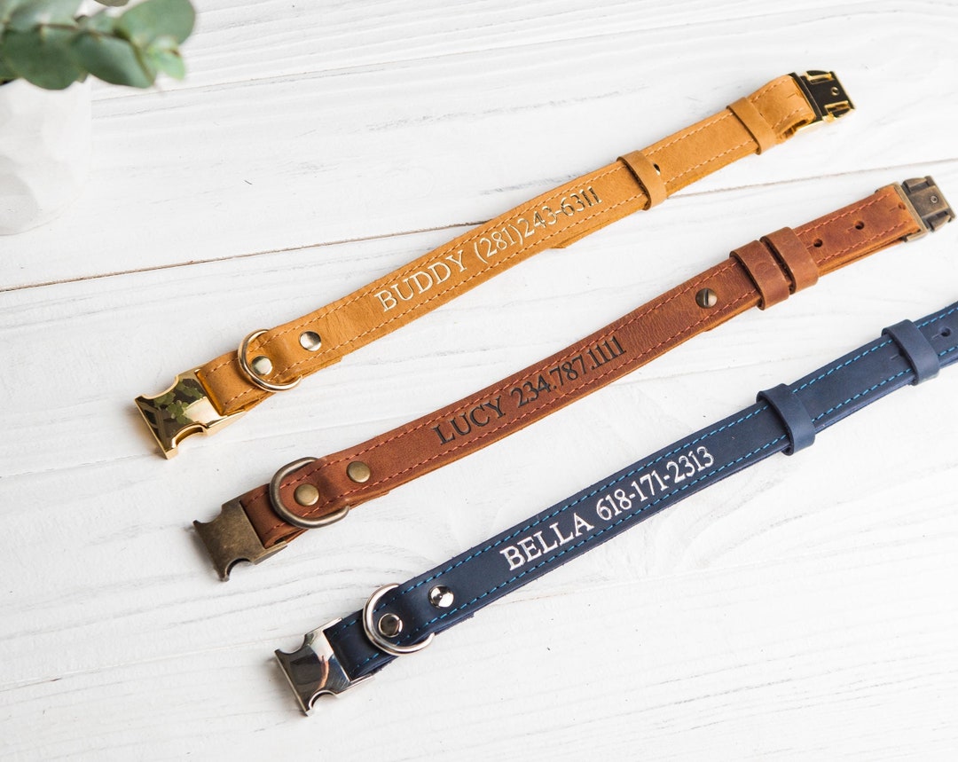 Personalized Leather Dog Collar, Personalized Dog Collar With Name and ...