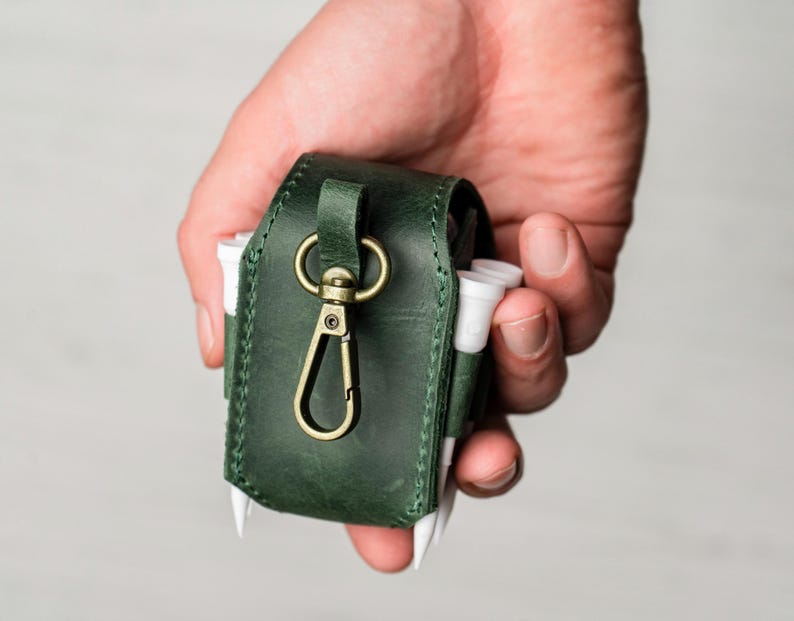 Personalized Leather Golf Ball Bag, Golf Tee Holder image 7