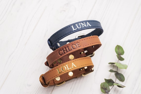Personalized Cat Collar, Leather Cat Collar, Name Engraved Cat Collar, Customized Cat Collar, Soft Genuine Leather Cat Collar
