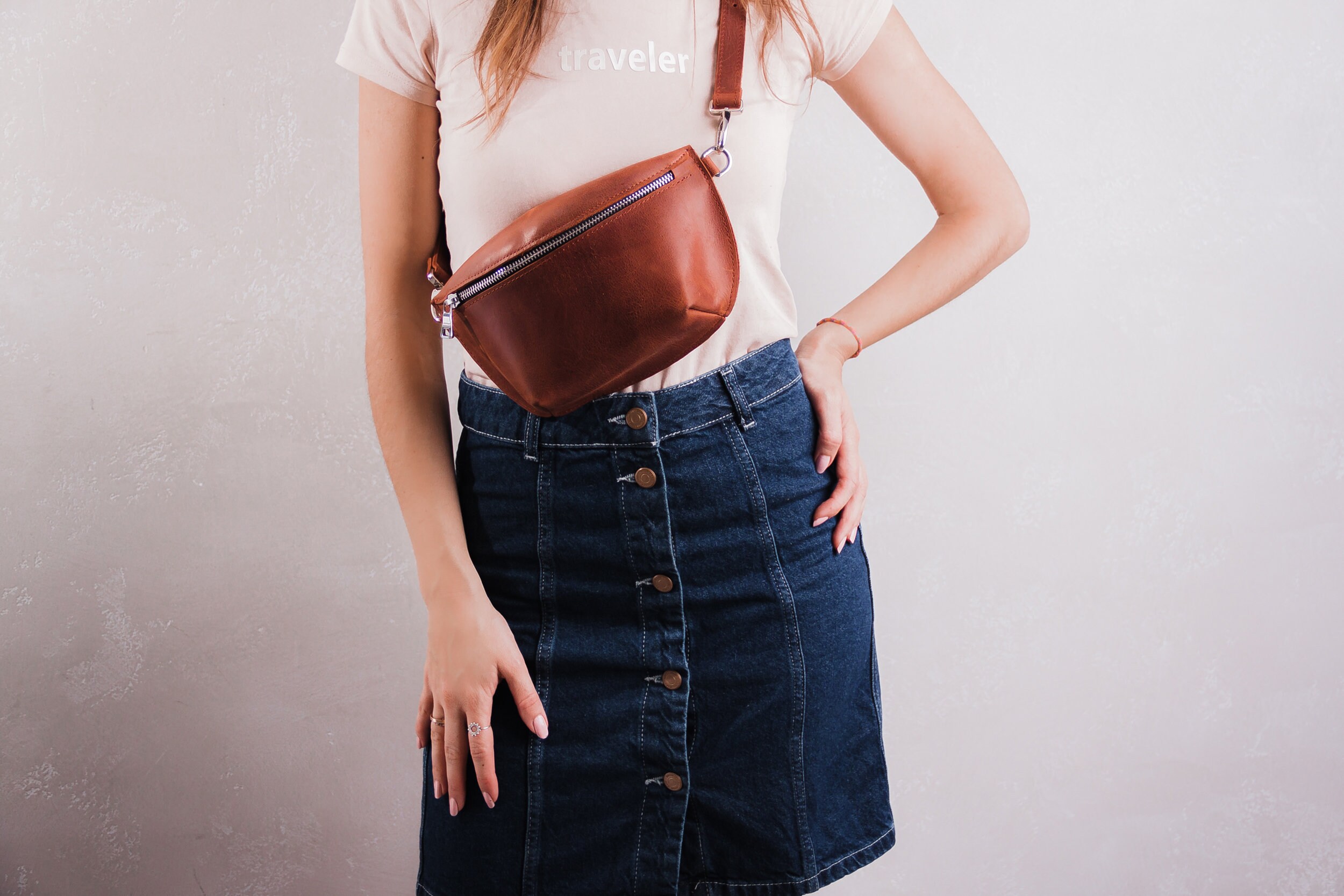Leather Ladies Hip Bag Handmade Leather Hip Bag Leather Gift Etsy