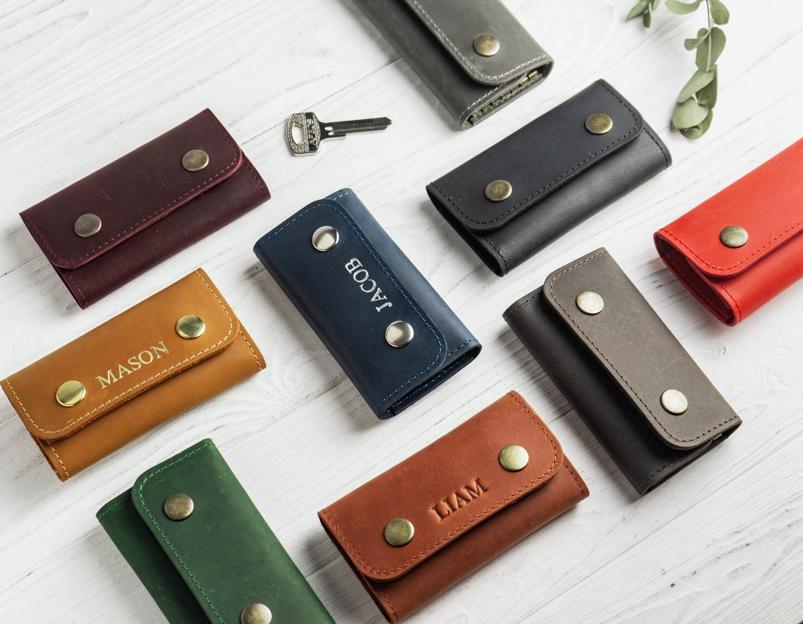 Personalized Leather Key Case, Leather Key Holder, Keychain Pouch ...