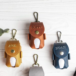 Personalized Leather Golf Ball Bag, Golf Tee Holder image 10