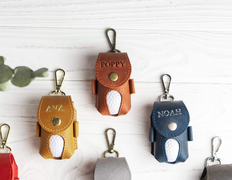 Personalized Leather Golf Ball Bag, Golf Tee Holder image 10