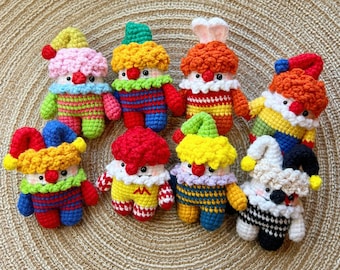 Crochet Clown Keychain, Handmade Amigurumi Clown Key Ring