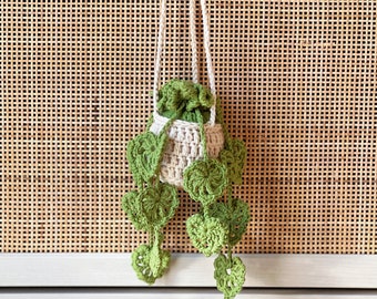 Crochet Monstera Car Mirror Hanging: Handmade Houseplant Decor