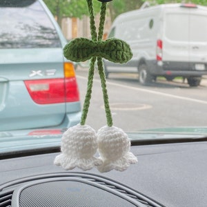 Crochet Lily of the Valley Car Mirror Hanging: Handmade Car Decor