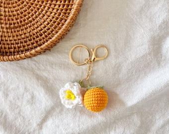 Crochet Orange Blossom Keychain: Handmade Yarn Bag Charm