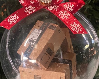Whimsical Amazon Delivery Box Christmas Ornament