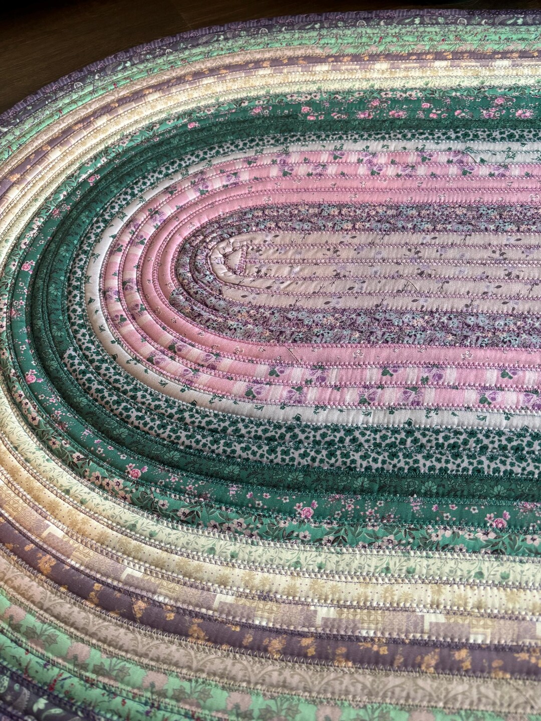Handmade Jelly Roll Rug: Oval Cotton Area Rug, Floral Purple & Green - Etsy
