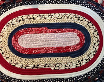Handmade Americana Jelly Roll Rug: Patriotic July 4th Cotton Area Rug