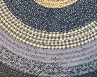 Handmade Cotton Jelly Roll Rug, 35.5" Blue Round Area Rug