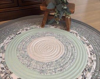 Handmade Cotton Jelly Roll Rug: Green & Gray Area Rug, 35.5"