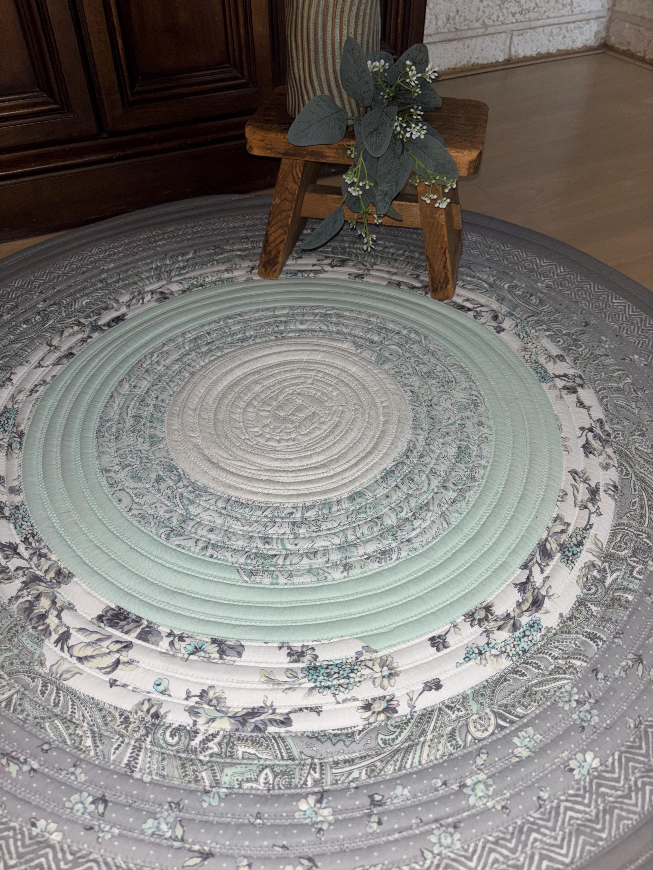 Handmade Cotton Jelly Roll Rug: Green & Gray Area Rug, 35.5