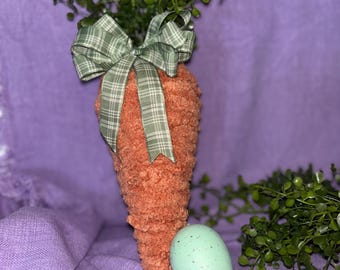 Yarn Wrapped Easter Carrots, Plaid Bow Shelf Sitter