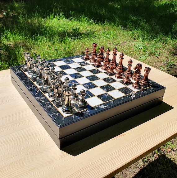 Metal Chess Stones With Personalized Wooden Chess Board With Hidden  Compartment