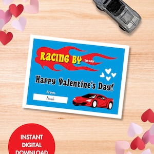 Hot Wheels Cars Valentine's Day Cards for Kids | Racing By to Say | 6 Classroom Valentine's Day Cards | Instant Printable Digital Download
