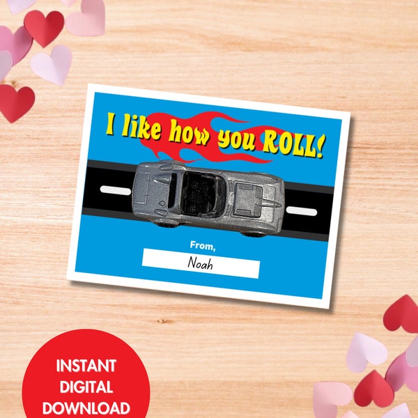 Hot Wheels Cars Valentine's Day Cards for Kids | 6 Classroom Valentine's Day Cards | Instant Printable Digital Download