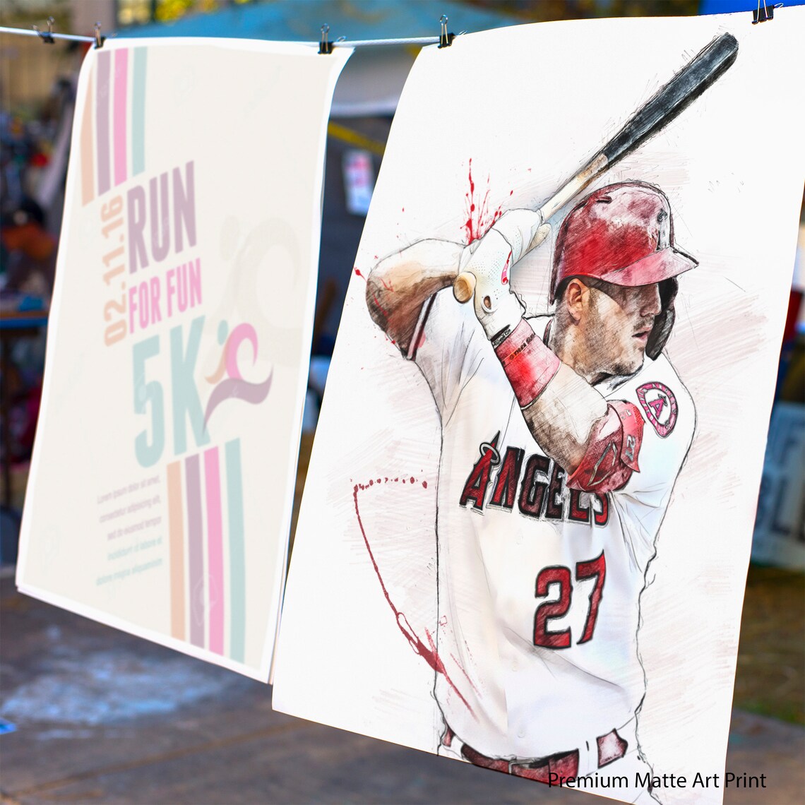 Mike Trout Poster Los Angeles Angels Hand Drawn Poster Canvas Etsy
