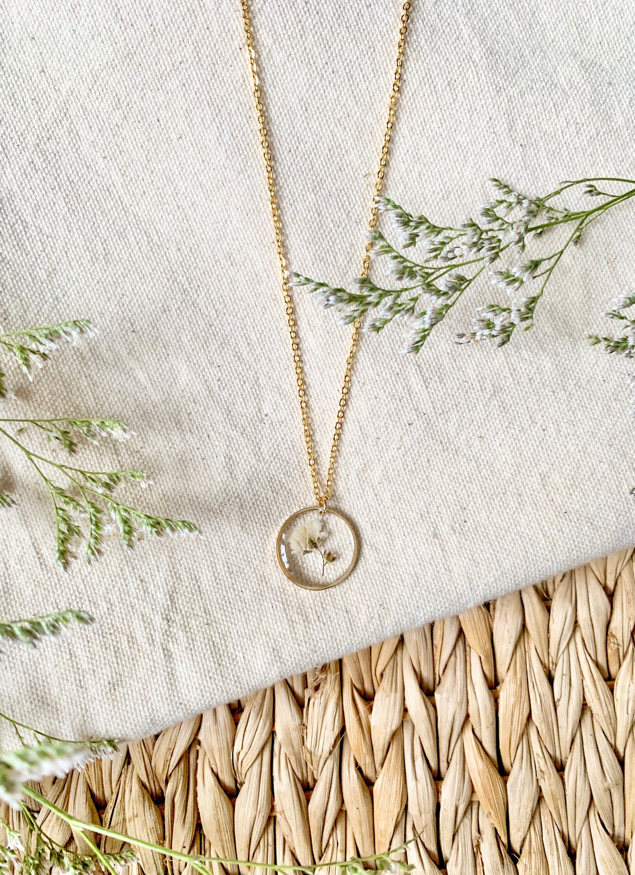Baby s Breath Necklace Floral Necklace Botanical Jewelry