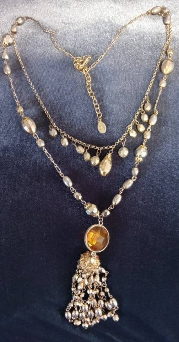 Vintage Robert Rose Gold-tone Bead and Amber Gems… - image 2