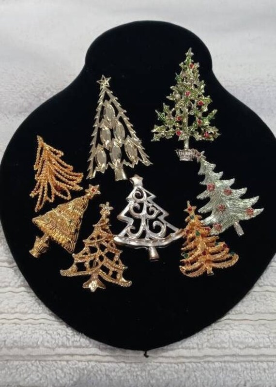 Vintage Christmas Tree Brooch Lot, BJ, AAI, Danecr