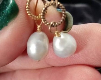 Silver/White Large Baroque Pearl Earrings