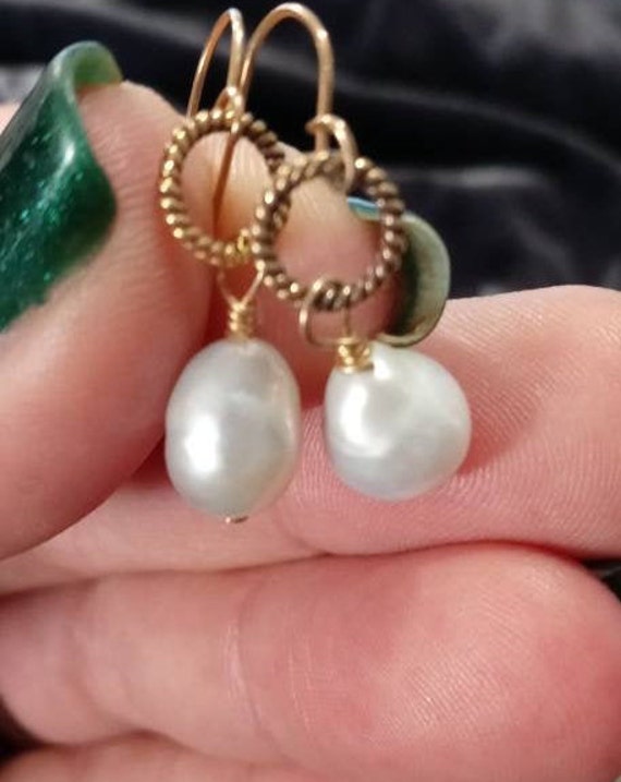 Silver/White Large Baroque Pearl Earrings