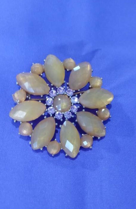 Vintage Yellow and Pink Crystal Brooch by Liz Clai