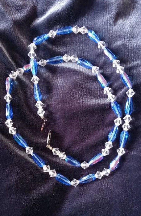 Blue AB and  AB Crystal Beads Long Necklace