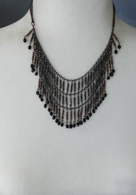 Czech Black Glass Bead Necklace