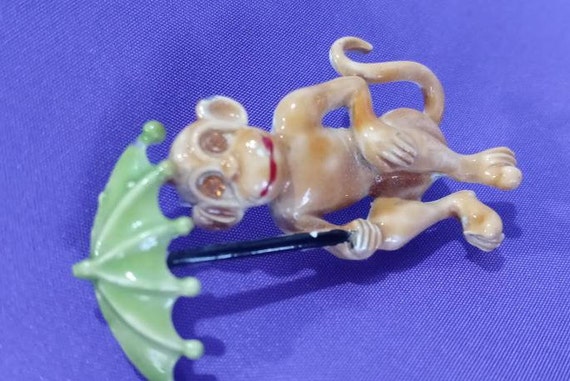 Rare JJ Tan and Red Enamel Monkey Brooch Vintage … - image 2