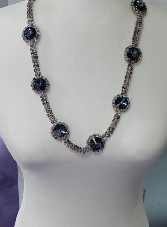 Vintage Rivoli Swarovski Montana Colored and Clear Crystal 1/20 12 KT GF Necklace