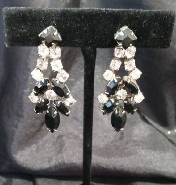 Vintage Black and Crystal Drop Earrings
