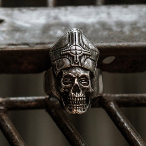 UNDEAD PRIEST Ring (Handmade Gothic Ring • 925 Silver & Gold Skull Ring)