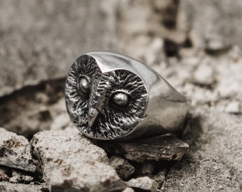 OWL Ring (Handmade Gothic Ring • 925 Silver & Gold Animal Ring)