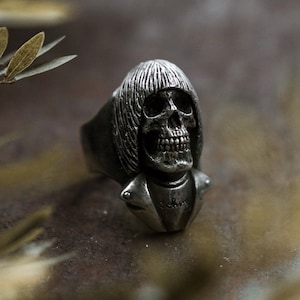 JOHNNY RAMONE Ring (Handmade Rock n Roll Ring • 925 Silver & Gold Skull Ring)