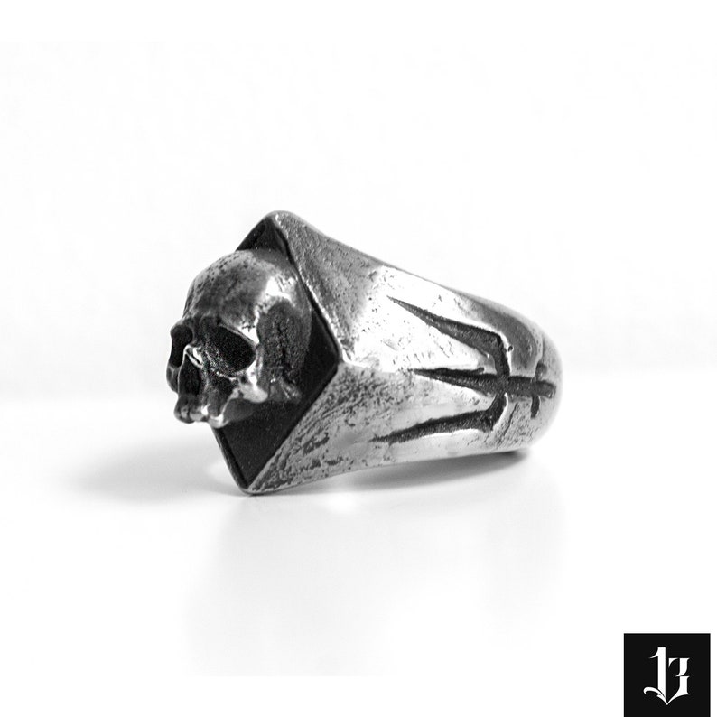 BLACKENFORK Ring Handmade Gothic Ring 925 Silver & Gold Skull Ring image 4
