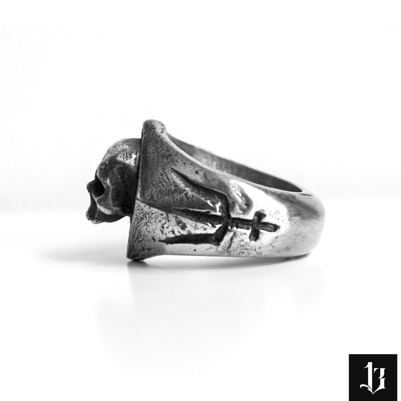 BLACKENFORK Ring Handmade Gothic Ring 925 Silver & Gold Skull Ring image 5