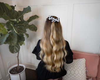 BW Daisy Hair Scrunchie, Hair Tie, Hair Scarf, Floral Print Hair, Hair Accessory, Hair Scrunchie, Hair Band