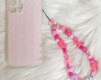 Bracelet de charme de téléphone perlé rose, lanière de téléphone, sangle de téléphone, chaîne de téléphone, bijoux tendance, perles colorées, charme de téléphone Y2K, charme de téléphone des années 90