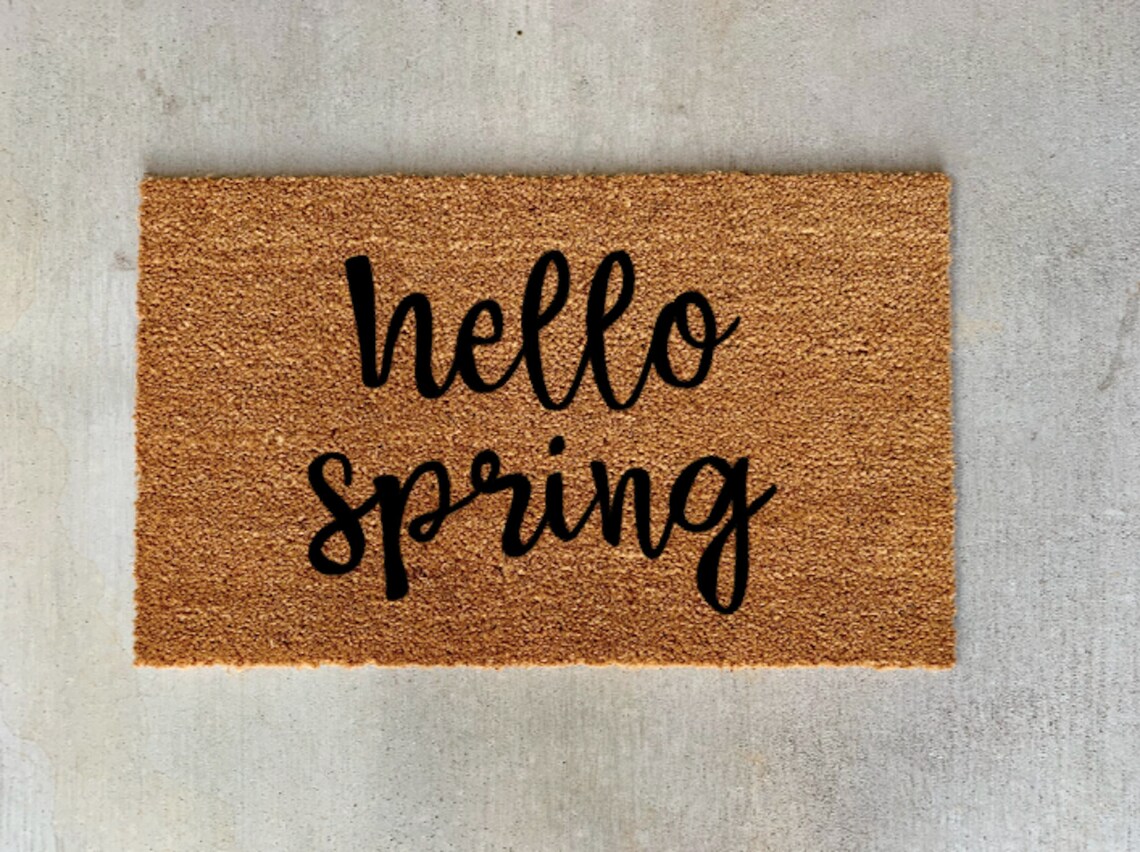 Hello Spring Doormat Mat Home Decor Cute Doormat Etsy