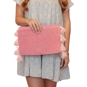 Rosa Quaste Kupplung, Beutel, Seagrass Tasche, Strandtasche, Frau Geldbörse, Pool-Tasche, Strand-Beutel, Sommer-Kupplung, Flitterwochen, Strand Kupplung, Quaste Tasche