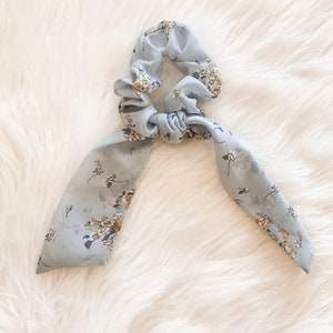 Pastel Blue Hair Tie, Hair Scarf, Floral Print Hair, Hair Accessory, Hair Scrunchie, Hair Band