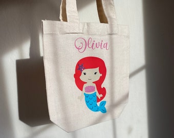 Bolso de mano de sirena personalizado para niños, regalos personalizados para niñas, bolsas de favor de cumpleaños personalizadas, bolsas pequeñas de sirena lindas, regalos de cumpleaños