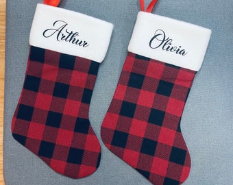 Christmas Stocking, Personalized Stocking, Buffalo Stocking, Hung Christmas Stocking, Handsewn Fabric Stocking
