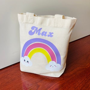 Personalized Rainbow Tote Bag For Kids, Custom Gifts For Girls, Custom Birthday Favor Bags, Cute Rainbow Children&#39;s Bags, Birthday Gifts