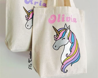 Personalized Unicorn Tote Bag For Kids, Custom Gifts For Girls, Custom Birthday Favor Bags, Cute Unicorn Children's Bags, Birthday Gifts